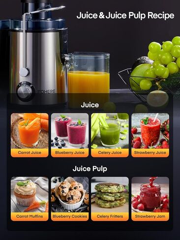 آلات عصارة، آلات عصارة فوهير للخضروات والفواكه سهلة التنظيف بسرعات مزدوجة، عصارة طرد مركزي مدمجة مضادة للتنقيط مع فم واسع 3 بوصات، وصفة وفرشاة in Kuwait