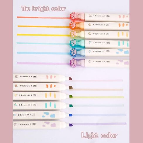 Double-headed Cute Light color eye protection Highlighter Markers, 6-Pack of 12 Flat Heads, Bright and Vintage Markers for School Office Journal Supplies (12 colors double head) in Saudi Arabia