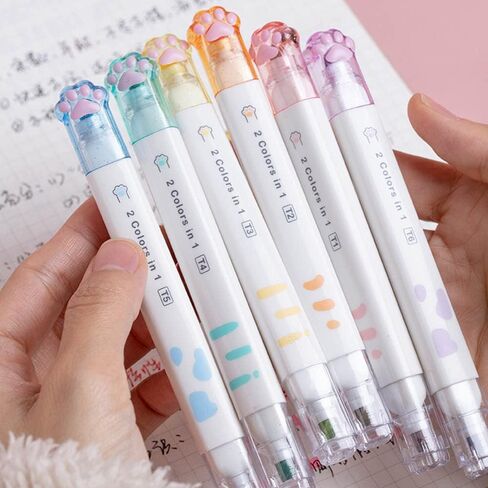 Double-headed Cute Light color eye protection Highlighter Markers, 6-Pack of 12 Flat Heads, Bright and Vintage Markers for School Office Journal Supplies (12 colors double head) in Saudi Arabia