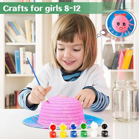 Arts and Crafts for Kids Ages 8-12, 4pcs DIY Straw Hats with Painting Kit, Art Supplies Arts & Crafts Kit for Kids 6-8 Years Old, Kids Arts and Crafts Supplies Gifts,Creative Art Toys for Boys& Girls in Kuwait
