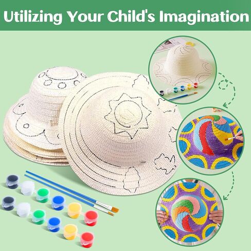 Arts and Crafts for Kids Ages 8-12, 4pcs DIY Straw Hats with Painting Kit, Art Supplies Arts & Crafts Kit for Kids 6-8 Years Old, Kids Arts and Crafts Supplies Gifts,Creative Art Toys for Boys& Girls in Kuwait