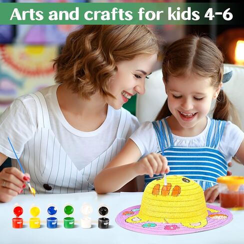 Arts and Crafts for Kids Ages 8-12, 4pcs DIY Straw Hats with Painting Kit, Art Supplies Arts & Crafts Kit for Kids 6-8 Years Old, Kids Arts and Crafts Supplies Gifts,Creative Art Toys for Boys& Girls in Kuwait
