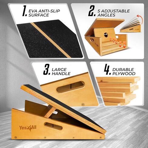 Yes4All Professional Incline Board, Slant Board Calf Stretching, Squat Wedge and Anti-Slip Surface, Portable Side Handle in Kuwait