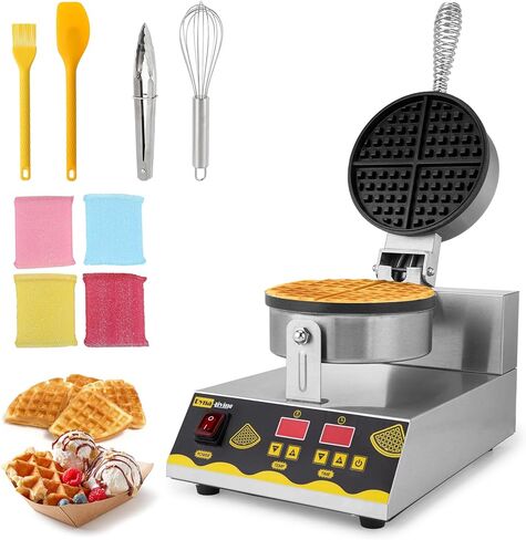 صانع الوافل التجاري من Dyna-Living بقدرة 110 فولت 1200 وات، صانع الوافل التجاري الذكي للمطاعم غير لاصق، صانع الوافل الدائري المصنوع من الفولاذ المقاوم للصدأ، صانع الوافل الاحترافي للمنزل in Kuwait