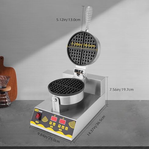 صانع الوافل التجاري من Dyna-Living بقدرة 110 فولت 1200 وات، صانع الوافل التجاري الذكي للمطاعم غير لاصق، صانع الوافل الدائري المصنوع من الفولاذ المقاوم للصدأ، صانع الوافل الاحترافي للمنزل in Kuwait