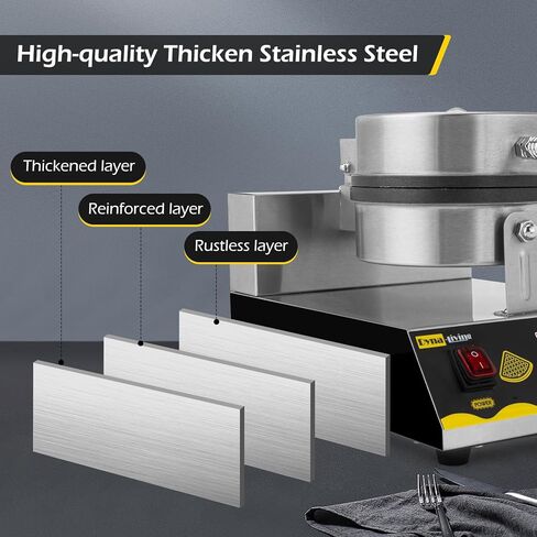 صانع الوافل التجاري من Dyna-Living بقدرة 110 فولت 1200 وات، صانع الوافل التجاري الذكي للمطاعم غير لاصق، صانع الوافل الدائري المصنوع من الفولاذ المقاوم للصدأ، صانع الوافل الاحترافي للمنزل in Kuwait
