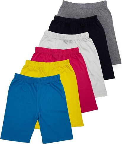 MISS POPULAR Girls 6-Pack Biker Shorts Soft Comfortable Cotton Spandex Elastic Waistband | Sizes 4-16 in Saudi Arabia