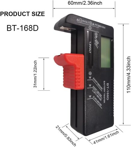 جهاز اختبار البطارية العالمي لبطاريات AA AAA C D 1.5V 1.2~4.8V 9V، أجهزة اختبار مستوى عمر البطارية المنزلية (موديل BT-168 + BT-168D) in Kuwait