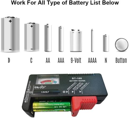 جهاز اختبار البطارية العالمي لبطاريات AA AAA C D 1.5V 1.2~4.8V 9V، أجهزة اختبار مستوى عمر البطارية المنزلية (موديل BT-168 + BT-168D) in Kuwait