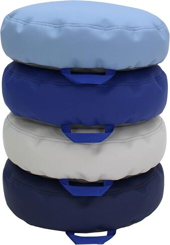 FDP SoftScape 15 inch Round Bean Floor Cushions with Handles; Flexible Seating for Home, Daycare, Preschool, Classroom, Yoga and Meditation, 4 inch Height (4-Piece) - Contemporary in Saudi Arabia