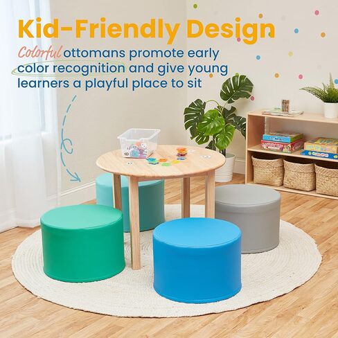 ECR4Kids SoftZone Foam Ottoman Set, Round, Flexible Seating, Contemporary, 4-Piece in Saudi Arabia