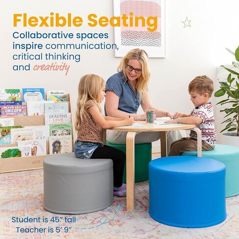 ECR4Kids SoftZone Foam Ottoman Set, Round, Flexible Seating, Contemporary, 4-Piece in Saudi Arabia