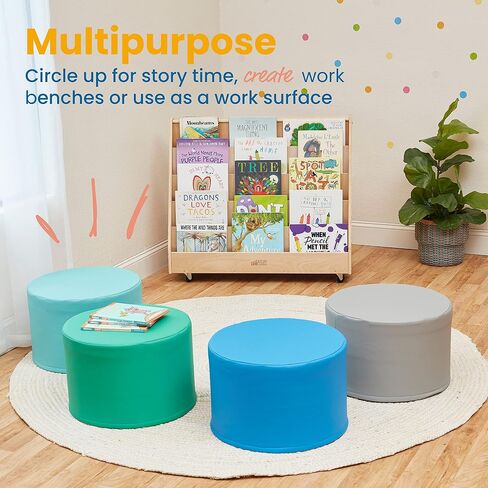 ECR4Kids SoftZone Foam Ottoman Set, Round, Flexible Seating, Contemporary, 4-Piece in Saudi Arabia