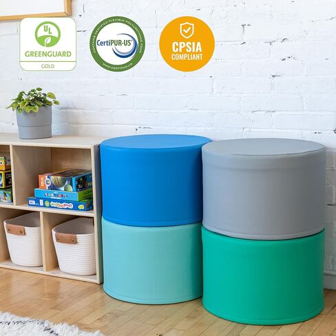 ECR4Kids SoftZone Foam Ottoman Set, Round, Flexible Seating, Contemporary, 4-Piece in Saudi Arabia