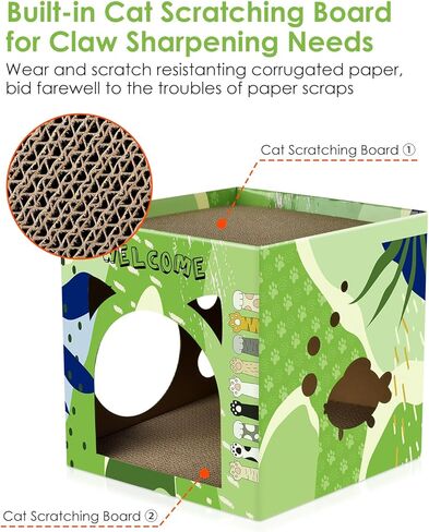 بيت من الورق المقوى للقطط من بيساب، بيت لعب كبير للقطط مع وسادات خدش مكونة من طابقين وسرير للقطط وصالة خدش للقطط الداخلية والقطط الصغيرة ومأوى مكعب قابل للتنفس لعبة صندوق الخدش المموج in Kuwait