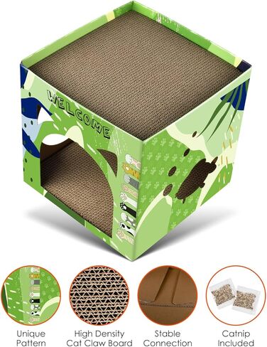 بيت من الورق المقوى للقطط من بيساب، بيت لعب كبير للقطط مع وسادات خدش مكونة من طابقين وسرير للقطط وصالة خدش للقطط الداخلية والقطط الصغيرة ومأوى مكعب قابل للتنفس لعبة صندوق الخدش المموج in Kuwait