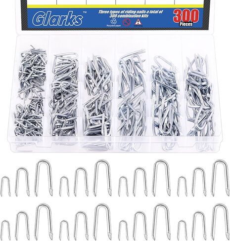 Glarks 151Pcs 3 Sizes Fence Staples Fencing Pliers with Hammerhead Set, Steel Wire Fence Staples Heavy Duty Galvanized Wire Staples U Shaped Nails U Staples for Woven Fencing and Wire Mesh in Saudi Arabia