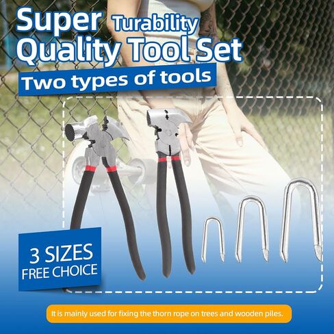 Glarks 151Pcs 3 Sizes Fence Staples Fencing Pliers with Hammerhead Set, Steel Wire Fence Staples Heavy Duty Galvanized Wire Staples U Shaped Nails U Staples for Woven Fencing and Wire Mesh in Saudi Arabia