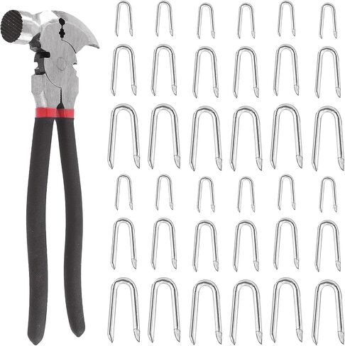 Glarks 151Pcs 3 Sizes Fence Staples Fencing Pliers with Hammerhead Set, Steel Wire Fence Staples Heavy Duty Galvanized Wire Staples U Shaped Nails U Staples for Woven Fencing and Wire Mesh in Saudi Arabia