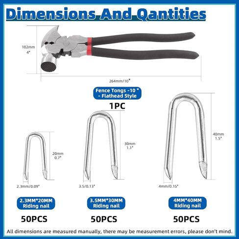 Glarks 151Pcs 3 Sizes Fence Staples Fencing Pliers with Hammerhead Set, Steel Wire Fence Staples Heavy Duty Galvanized Wire Staples U Shaped Nails U Staples for Woven Fencing and Wire Mesh in Saudi Arabia