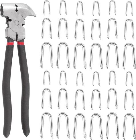 Glarks 151Pcs 3 Sizes Fence Staples Fencing Pliers with Hammerhead Set, Steel Wire Fence Staples Heavy Duty Galvanized Wire Staples U Shaped Nails U Staples for Woven Fencing and Wire Mesh in Saudi Arabia