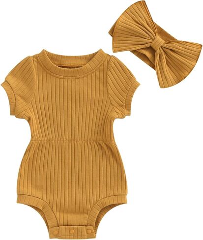 ملابس Karwuiio لحديثي الولادة من قطعتين للفتيات الصغيرات بأكمام قصيرة مع عصابة رأس ملابس صيفية in Kuwait