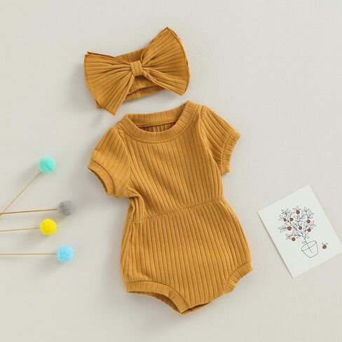 ملابس Karwuiio لحديثي الولادة من قطعتين للفتيات الصغيرات بأكمام قصيرة مع عصابة رأس ملابس صيفية in Kuwait