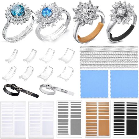 أداة ضبط حجم الحلقة من Anpro للحلقات الفضفاضة - مجموعة أدوات ضبط حجم الحلقة 118 قطعة تتضمن 16 أداة ضبط حلقة غير مرئية، 8 أدوات شد سيليكون حلزونية، ملصق EVA غير مرئي، أداة قياس حجم الحلقة in Kuwait