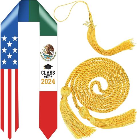 Graduation Stole Class of 2024 Graduation Sash with Cap Tassel Gold Graduation Cords for International Students in Saudi Arabia