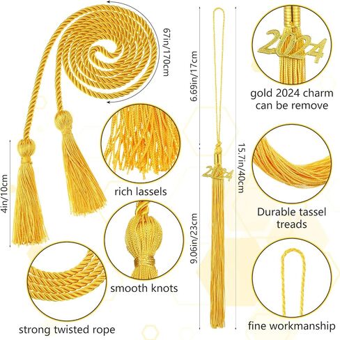 Graduation Stole Class of 2024 Graduation Sash with Cap Tassel Gold Graduation Cords for International Students in Saudi Arabia