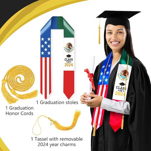 Graduation Stole Class of 2024 Graduation Sash with Cap Tassel Gold Graduation Cords for International Students in Saudi Arabia