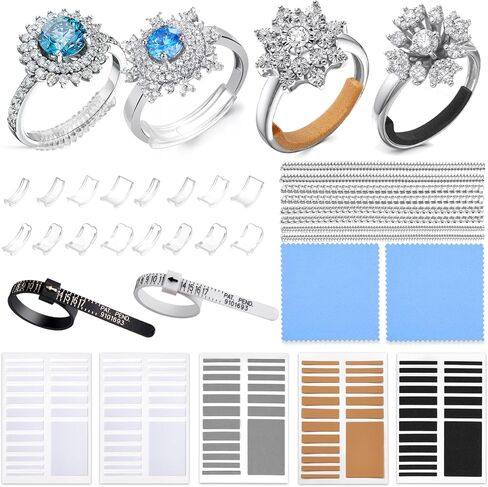 Anpro Ring Size Adjuster for Loose Rings- 118 Pcs Ring Size Adjusters Set Includes 16 Plug-in Invisible Ring Adjuster, 8 Spiral Silicone Tightener, EVA Invisible Sticker,Ring Size Measuring Tool in Saudi Arabia
