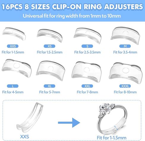 Anpro Ring Size Adjuster for Loose Rings- 118 Pcs Ring Size Adjusters Set Includes 16 Plug-in Invisible Ring Adjuster, 8 Spiral Silicone Tightener, EVA Invisible Sticker,Ring Size Measuring Tool in Saudi Arabia