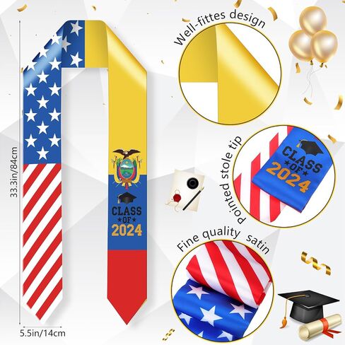Graduation Stole Class of 2024 Graduation Sash with Cap Tassel Gold Graduation Cords for International Students in Saudi Arabia