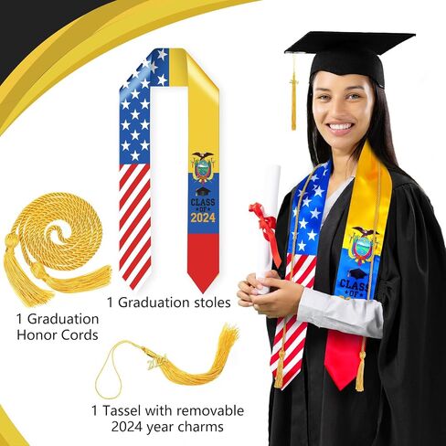 Graduation Stole Class of 2024 Graduation Sash with Cap Tassel Gold Graduation Cords for International Students in Saudi Arabia
