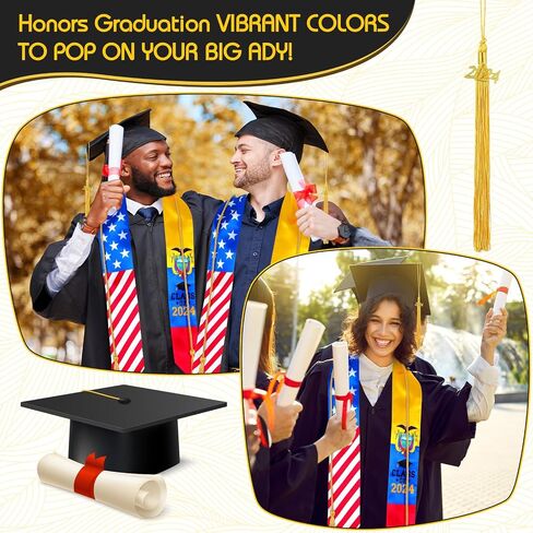 Graduation Stole Class of 2024 Graduation Sash with Cap Tassel Gold Graduation Cords for International Students in Saudi Arabia