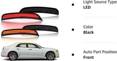 مجموعة مصابيح LED الأمامية والخلفية الكاملة مكونة من 4 قطع متوافقة مع كرايسلر 300 2015 2016 2017 2018 2019 2020 2021 2022 فندر كهرمان/أحمر مصابيح LED جانبية عدسات دخان in Kuwait