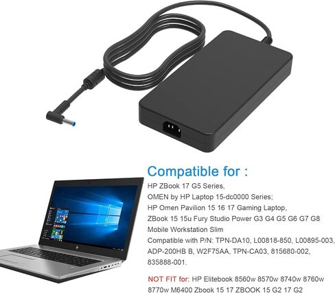 MiliPow 200W Replacement Power Supply Laptop AC Adapter Compatible with HP Pavilion Gaming 15 17 Envy 15 17,Hp ZBook G3 G4 G5 G6 G7 15 15t 17 17t, ADP-200HB B L00818-850 TPN-DA10 Power Supply in Kuwait