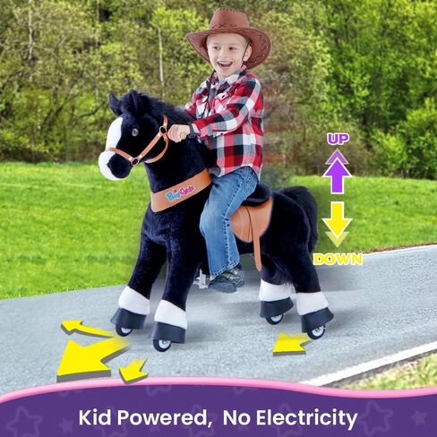 PonyCycle Ride on Toys Kids Riding Horse Ride-on Rocking Horse Pony Cycle for Toddlers Walking Animal Unicorn Toys Birthday Gifts Black Horse Size 4 for Age 4-8 Ux426 in Saudi Arabia