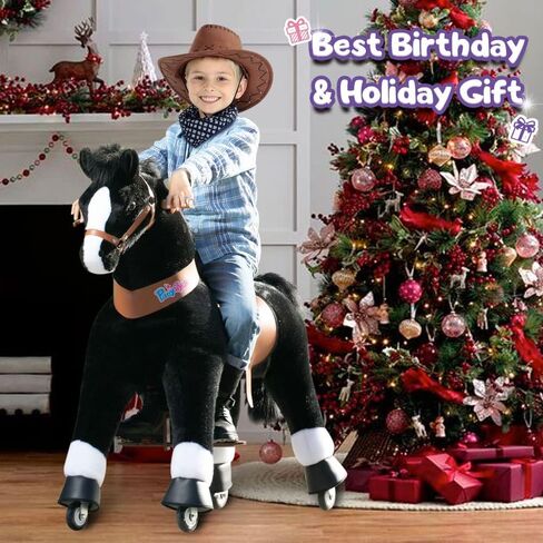 PonyCycle Ride on Toys Kids Riding Horse Ride-on Rocking Horse Pony Cycle for Toddlers Walking Animal Unicorn Toys Birthday Gifts Black Horse Size 4 for Age 4-8 Ux426 in Saudi Arabia