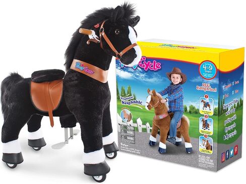 PonyCycle Ride on Toys Kids Riding Horse Ride-on Rocking Horse Pony Cycle for Toddlers Walking Animal Unicorn Toys Birthday Gifts Black Horse Size 4 for Age 4-8 Ux426 in Saudi Arabia