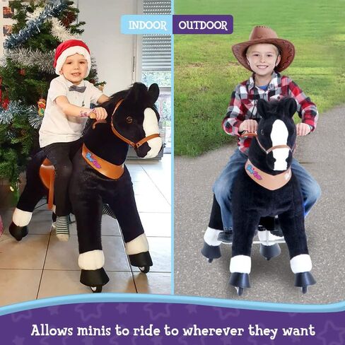 PonyCycle Ride on Toys Kids Riding Horse Ride-on Rocking Horse Pony Cycle for Toddlers Walking Animal Unicorn Toys Birthday Gifts Black Horse Size 4 for Age 4-8 Ux426 in Saudi Arabia