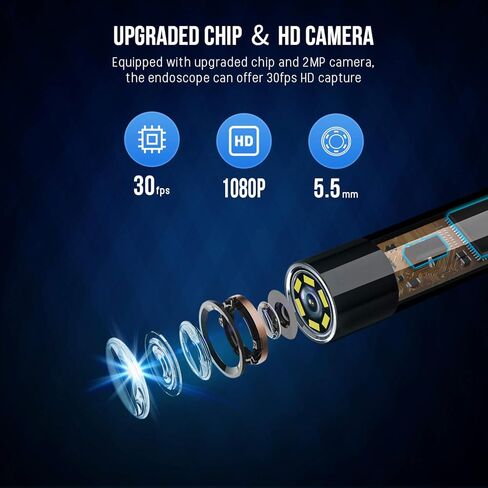 كاميرا NIDAGE Borescope 1080P HD المنظار مع ضوء IP67 مقاوم للماء كاميرا فحص محمولة مع كابل مخفي ملفوف شبه صلب بطول 5 أقدام أدوات كاميرا ثعبان قابلة للتكبير للرجال (2.4 بوصة) in Kuwait