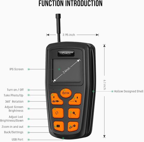 كاميرا NIDAGE Borescope 1080P HD المنظار مع ضوء IP67 مقاوم للماء كاميرا فحص محمولة مع كابل مخفي ملفوف شبه صلب بطول 5 أقدام أدوات كاميرا ثعبان قابلة للتكبير للرجال (2.4 بوصة) in Kuwait