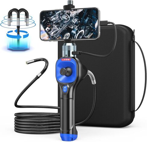 360 Articulating Borescope, LIMINK Industrial Endoscope with 0.24" Articulated Snake Camera, Inspection Camera with Steerable Probe, 6 Adjustable LED Lights, for iPhone and Android - 3.3ft in Kuwait
