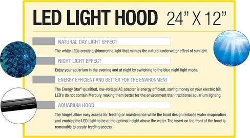 Marineland LED Light Hood For Aquariums, 20 Inches By 10 Inches, Natural Shimmering Light With Night Light Effect in Kuwait