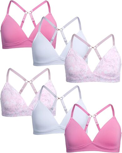 Danskin Girls' Training Bras - 3 Pack/6 Pack Molded Microfiber A-Cup Bra with J Hook Straps - No Wire Bra for Girls (30A-36A) in Saudi Arabia