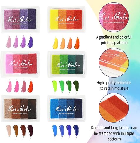 Prasacco 6 Packs Craft Ink Pad for Stamps, Washable Rainbow Ink Stamp Pads for Kids DIY Multicolor Finger Print Ink Pads for Card Making, Stamping, Scrapbooking (24 Colors) in Saudi Arabia
