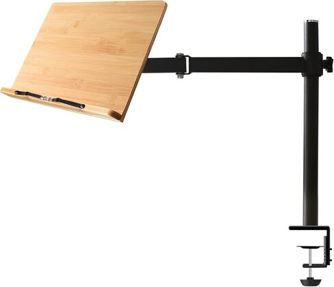 wishacc Book Stand Height Adjustable - X-Large Table Side Bamboo Reading Mount Holder with Clamp for Reading Hands Free, Desktop Cookbook Rest 15.4 x 11 inch in Kuwait