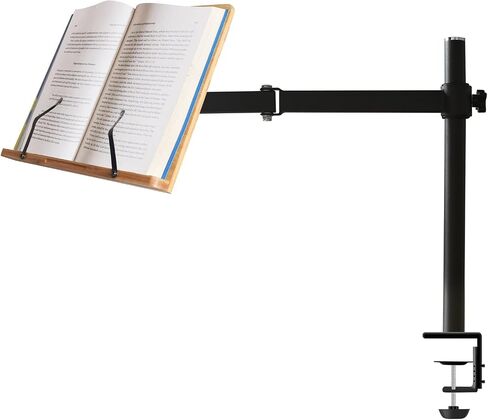 wishacc Book Stand Height Adjustable - X-Large Table Side Bamboo Reading Mount Holder with Clamp for Reading Hands Free, Desktop Cookbook Rest 15.4 x 11 inch in Saudi Arabia
